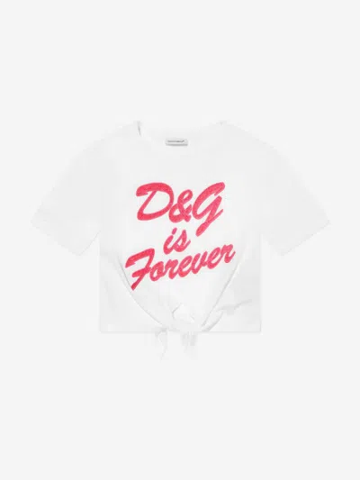 Dolce & Gabbana Babies' Girls Logo Tie Front T-shirt In White