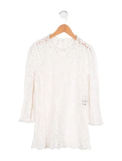 Pre-owned Dolce & Gabbana Kids' Girls' Long Sleeve Lace Dress In Neutrals