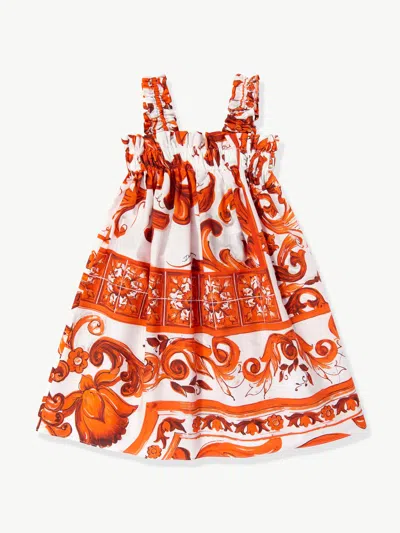 Dolce & Gabbana Babies'  Girls Majolica Print Sleeveless Dress In Multi