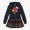 Dolce & Gabbana Blue Dress For Girl With Tulip And Logo In Blue