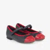 Dolce & Gabbana Girls Navy Blue Embroidered Leather Pumps In Blue