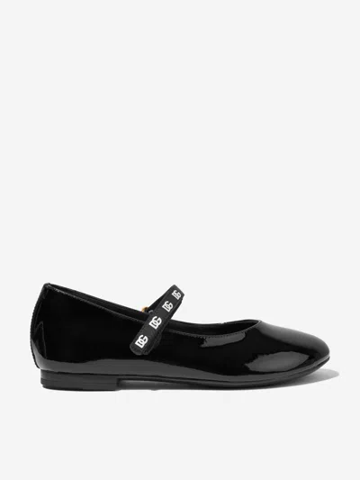 Dolce & Gabbana Kids' Logo-strap Ballerina Shoes In Black