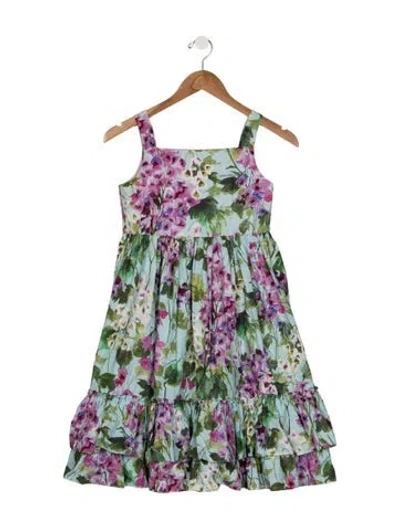 Pre-owned Dolce & Gabbana Kids' Girls Pattern Printed Ruffled Dress In Blue