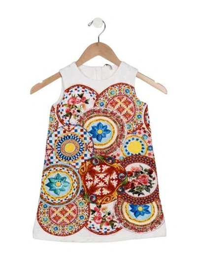 Pre-owned Dolce & Gabbana Babies' Girls' Patterned Sleeveless Dress In White