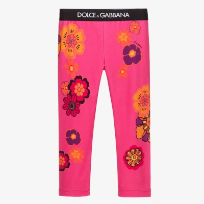 Dolce & Gabbana Kids' Girls Pink Floral Cotton Leggings