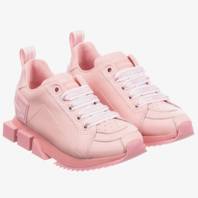 Dolce & Gabbana Kids' Girls Pink Leather Logo Trainers