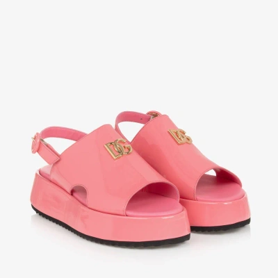 Dolce & Gabbana Kids' Girls Pink Patent Flatform Sandals