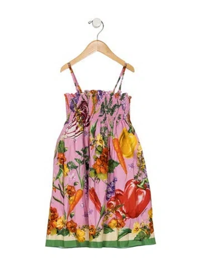 Pre-owned Dolce & Gabbana Kids' Girls Pleated Pattern Printed Dress In Pink
