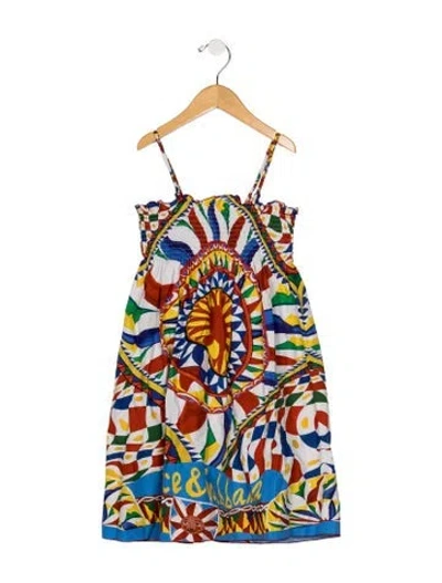 Pre-owned Dolce & Gabbana Kids' Girls Pleated Pattern Printed Dress In White
