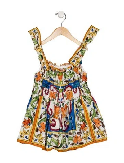 Pre-owned Dolce & Gabbana Kids' Girls Pleated Pattern Printed Dress In White