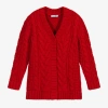 DOLCE & GABBANA GIRLS RED CABLE KNIT WOOL CARDIGAN