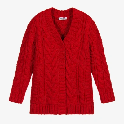 Dolce & Gabbana Kids' Girls Red Cable Knit Wool Cardigan