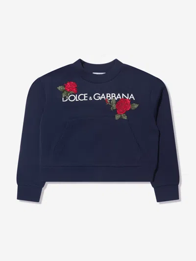 Dolce & Gabbana Kids' Logo Print Cotton Sweatshirt In Blue