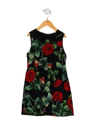 Pre-owned Dolce & Gabbana Babies' Girls' Rose Patterned Dress In Black