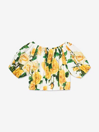 Dolce & Gabbana Babies'  Girls Rose Print Cropped Top In Multicoloured