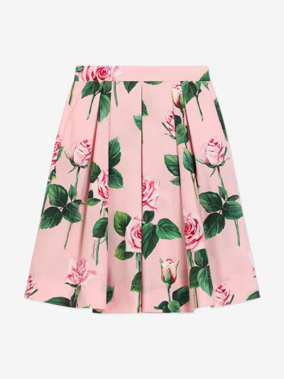 Dolce & Gabbana Girls Rose Print Skirt In Pink