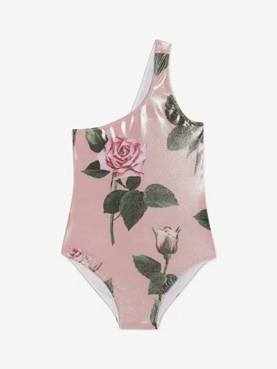 Dolce & Gabbana Rose Print Swimsuit In Pink