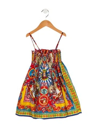 Pre-owned Dolce & Gabbana Babies' Girls' Sicilian Carretto Teatro Dei Pupi Print Dress In Multi