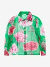 Dolce & Gabbana Girls Silk Carnation Print Blouse 8 Yrs Green In Green