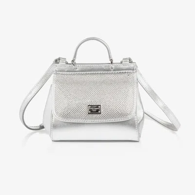 Dolce & Gabbana Kids' Girls Silver Crystal Leather Sicily Bag (30cm)