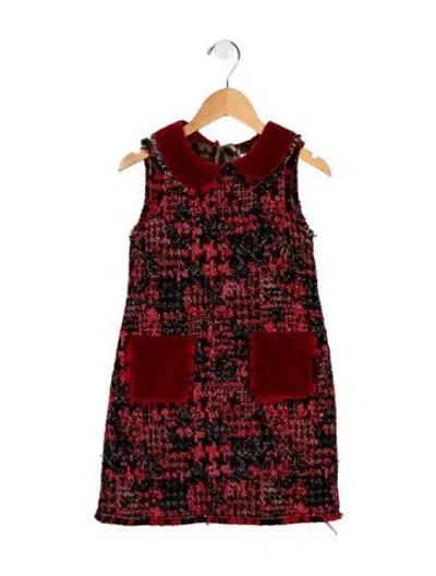 Pre-owned Dolce & Gabbana Babies' Girls' Sleeveless Collard Tweed Dress In Red