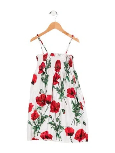 Pre-owned Dolce & Gabbana Kids' Girls Sleeveless Floral Dress In White