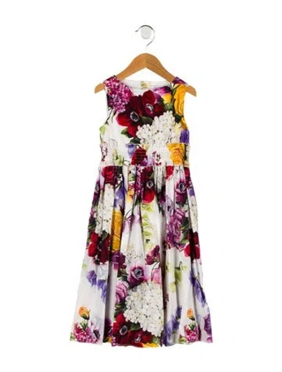 Pre-owned Dolce & Gabbana Babies' Girls' Sleeveless Floral Print Dress In White