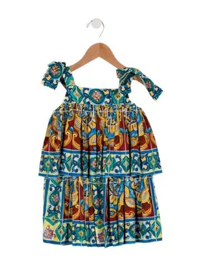 Pre-owned Dolce & Gabbana Babies' Girls' Sleeveless Majolica Print Dress W/tags In Blue