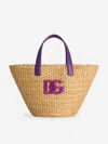 Dolce & Gabbana Girls Straw Logo Basket Bag In Sand
