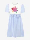 Dolce & Gabbana Girls Striped Floral Logo Dress In Blue
