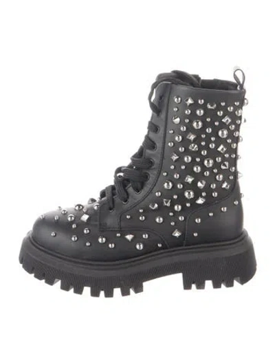 Pre-owned Dolce & Gabbana Kids' Girls Studded Combat Boots In Black