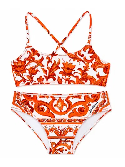 Dolce & Gabbana Girls' Stylish Top And Slip Set In Orange