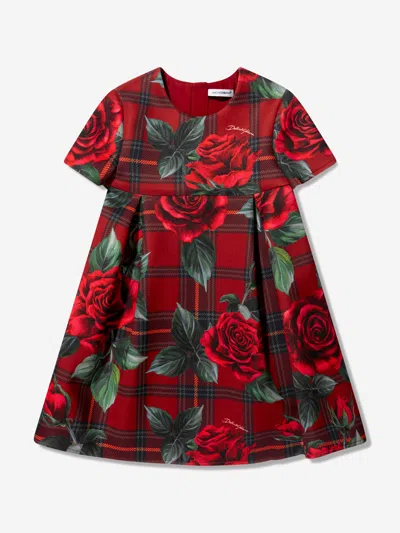 Dolce & Gabbana Babies' Girls Tartan Rose Shift Dress In Red