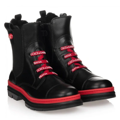 Dolce & Gabbana Girls Teen Black & Red Logo Boots