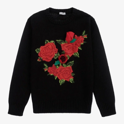 Dolce & Gabbana Girls Teen Black Rose Logo Sweater