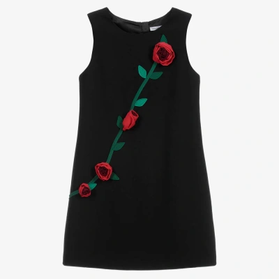 Dolce & Gabbana Girls Teen Black Roses Dress