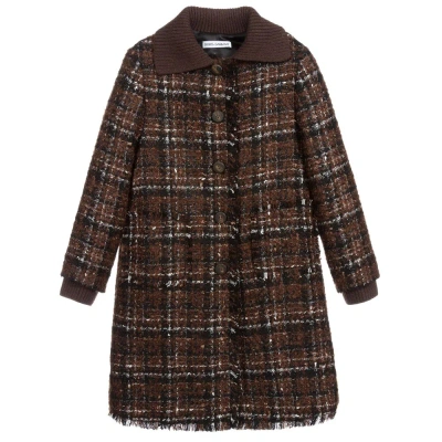 Dolce & Gabbana Girls Teen Brown Check Tweed Coat