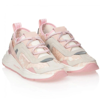 Dolce & Gabbana Girls Teen Pink Logo Trainers