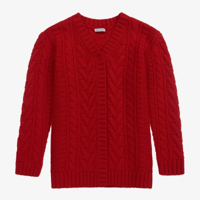 Dolce & Gabbana Girls Teen Red Cable Knit Cardigan