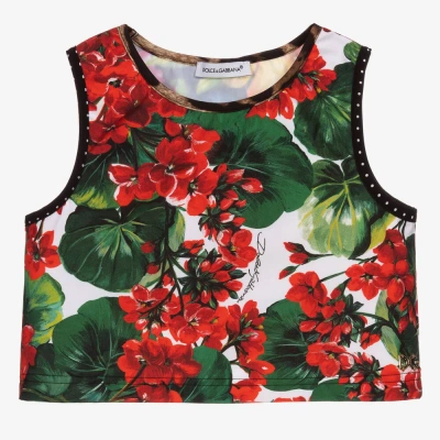 Dolce & Gabbana Girls Teen Red Floral Swim Top