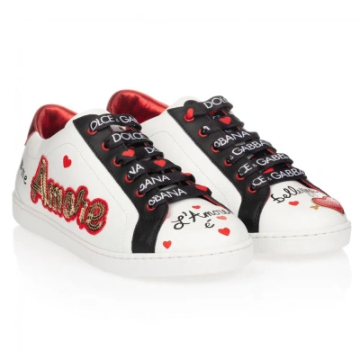 Dolce & Gabbana Girls Teen White Logo Trainers In Orange