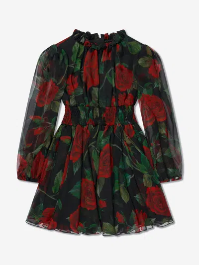 Dolce & Gabbana Babies' Girls Tulle Rose Dress In Black
