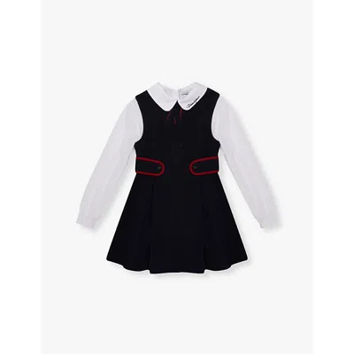 Dolce & Gabbana Kids' Logo-embroidered Long-sleeve Stretch-cotton  Dress 4-12+ Years Very Dark Blue 2