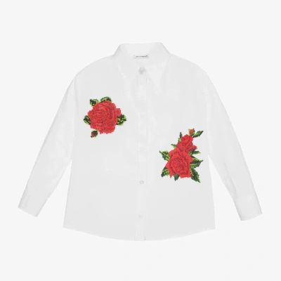 Dolce & Gabbana Kids' Girls White Embroidery Roses Blouse