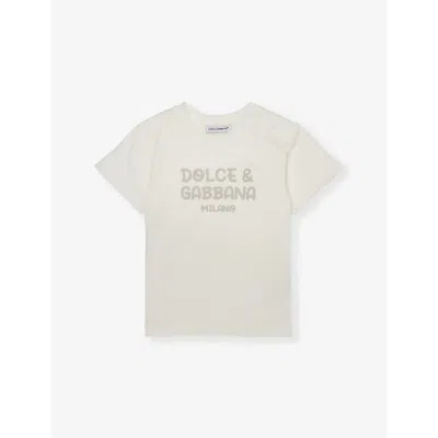 Dolce & Gabbana Girls White Kids Slogan-print Short-sleeve Cotton-jersey T-shirt