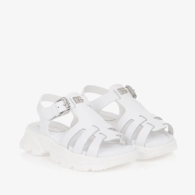 Dolce & Gabbana Kids' Girls White Leather Crossover Dg Sandals
