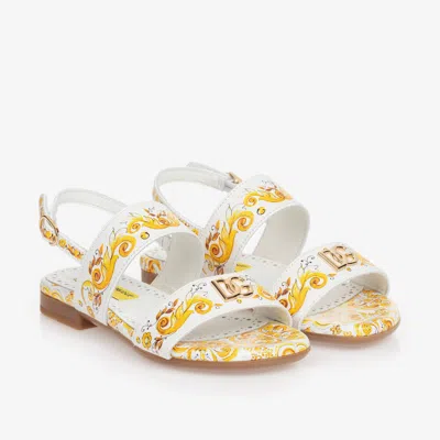 Dolce & Gabbana Kids' Majolica-print Leather Sandals In Yellow