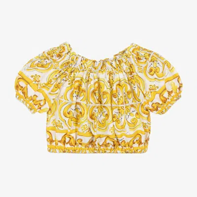 Dolce & Gabbana Babies' Girls Yellow Majolica Cotton Blouse