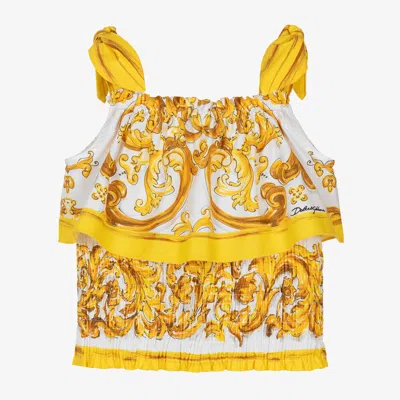 Dolce & Gabbana Babies' Girls Yellow Majolica Cotton Blouse In Gold