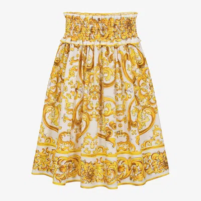Dolce & Gabbana Kids' Girls Yellow Majolica Cotton Maxi Skirt In Maiolica 3l Giallo